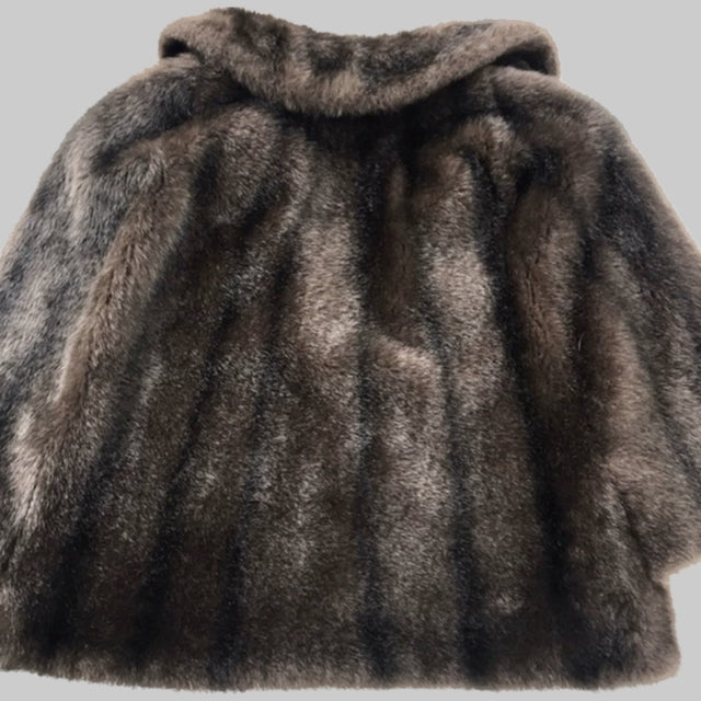 REGINA GLENARA GLENOIT Vintage Brown Black Faux Mink Fur Cape Coat - Botablu