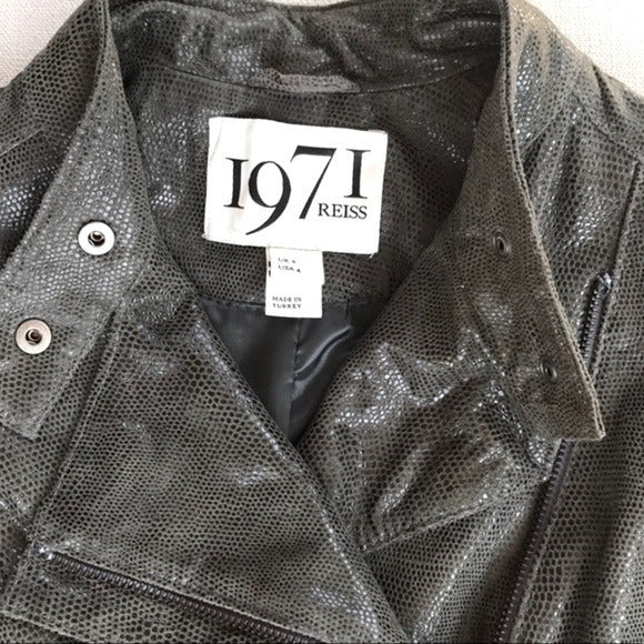 REISS 1971 Leather Asymmetrical Zippered Green Biker Moto Jacket - Botablu