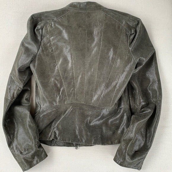 REISS 1971 Leather Asymmetrical Zippered Green Biker Moto Jacket - Botablu