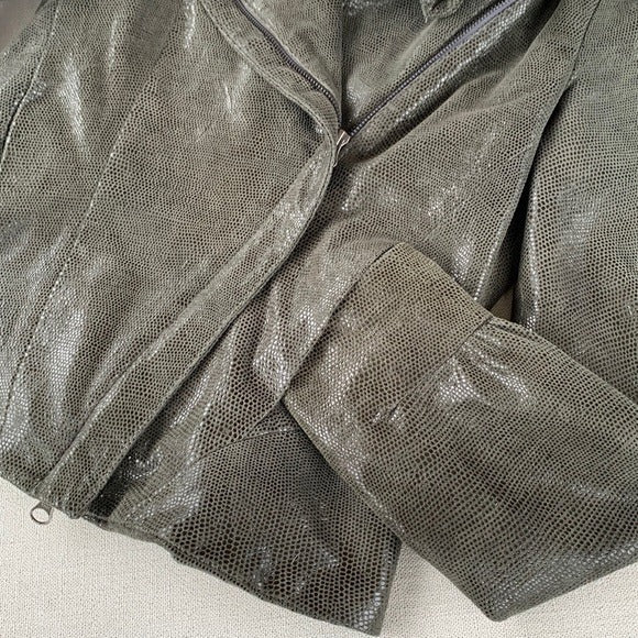 REISS 1971 Leather Asymmetrical Zippered Green Biker Moto Jacket - Botablu