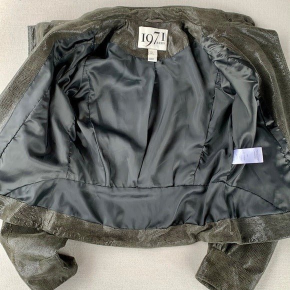 REISS 1971 Leather Asymmetrical Zippered Green Biker Moto Jacket - Botablu