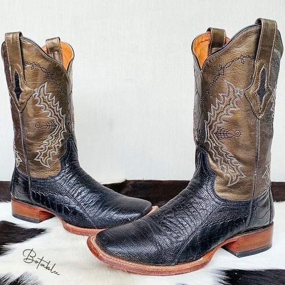 RESISTOL RANCH LUCCHESE Ostrich Square Toe Black Metallic Cowgirl Cowboy Western Boots - Botablu