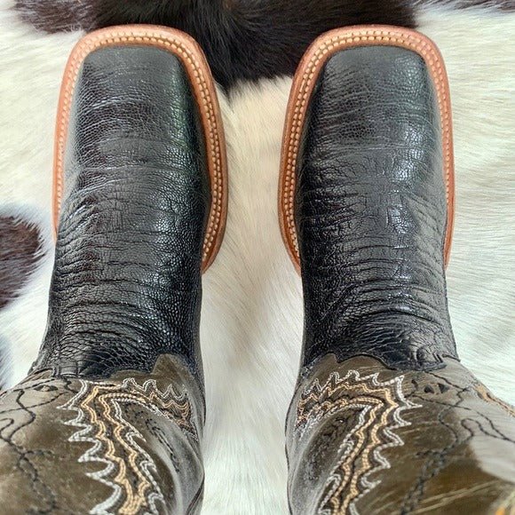 RESISTOL RANCH LUCCHESE Ostrich Square Toe Black Metallic Cowgirl Cowboy Western Boots - Botablu