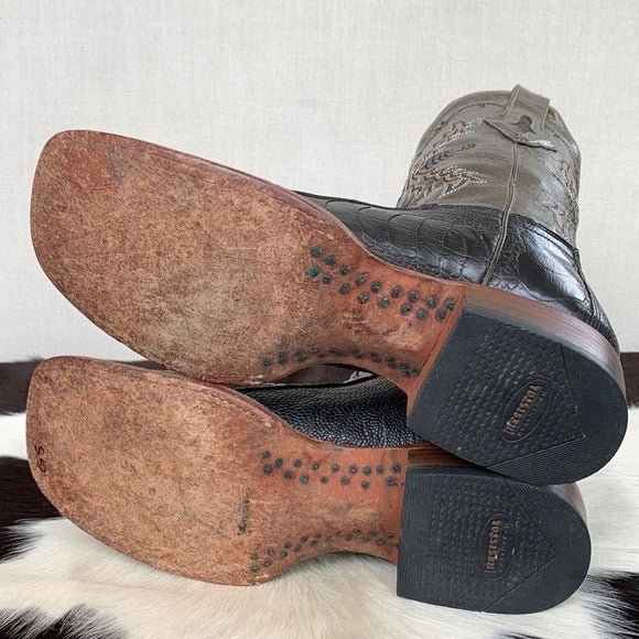 RESISTOL RANCH LUCCHESE Ostrich Square Toe Black Metallic Cowgirl Cowboy Western Boots - Botablu