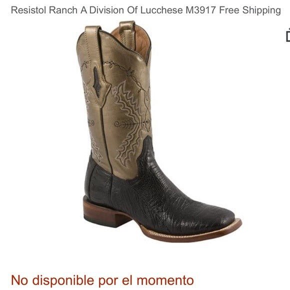 RESISTOL RANCH LUCCHESE Ostrich Square Toe Black Metallic Cowgirl Cowboy Western Boots - Botablu