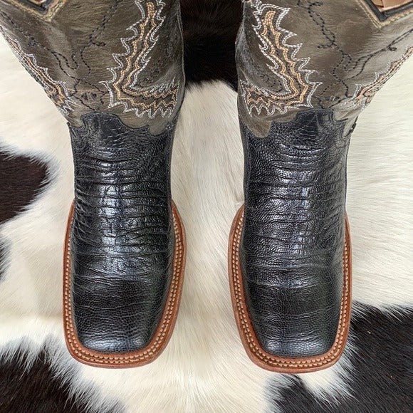 RESISTOL RANCH LUCCHESE Ostrich Square Toe Black Metallic Cowgirl Cowboy Western Boots - Botablu