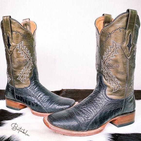 RESISTOL RANCH LUCCHESE Ostrich Square Toe Black Metallic Cowgirl Cowboy Western Boots - Botablu