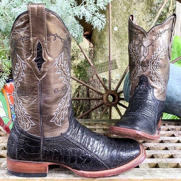 RESISTOL RANCH LUCCHESE Ostrich Square Toe Black Metallic Cowgirl Cowboy Western Boots - Botablu