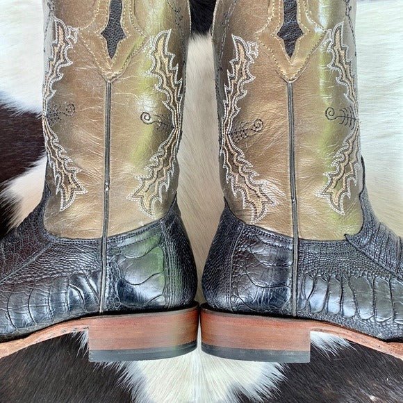 RESISTOL RANCH LUCCHESE Ostrich Square Toe Black Metallic Cowgirl Cowboy Western Boots - Botablu