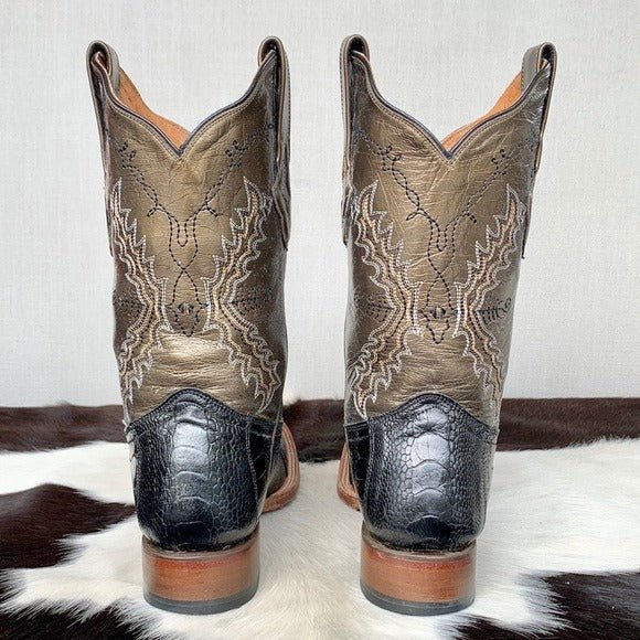 RESISTOL RANCH LUCCHESE Ostrich Square Toe Black Metallic Cowgirl Cowboy Western Boots - Botablu