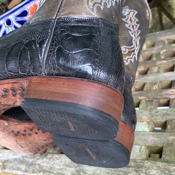 RESISTOL RANCH LUCCHESE Ostrich Square Toe Black Metallic Cowgirl Cowboy Western Boots - Botablu