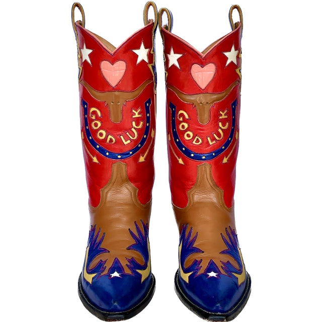 ROCKETBUSTER Good Luck Horseshoe Longhorn Handmade Cowgirl Western Boots - Botablu