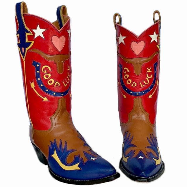 ROCKETBUSTER Good Luck Horseshoe Longhorn Handmade Cowgirl Western Boots - Botablu