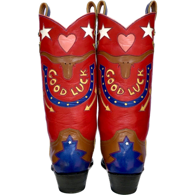 ROCKETBUSTER Good Luck Horseshoe Longhorn Handmade Cowgirl Western Boots - Botablu