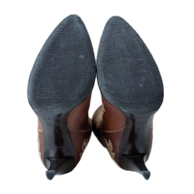 SERGIO ROSSI Eagle Phoenix Tall Brown Cowgirl Boots - Botablu