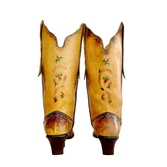 SEYCHELLES Vintage Hand Painted Floral Cowboy Boots - Botablu