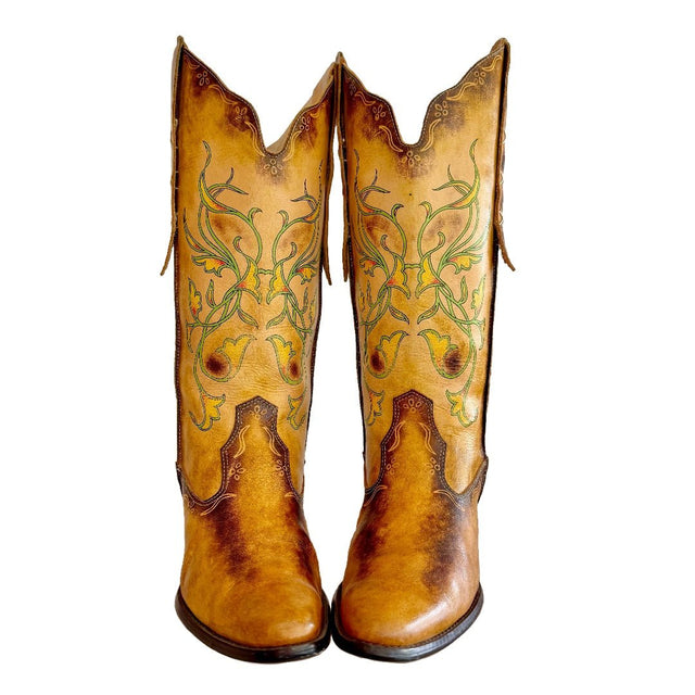 SEYCHELLES Vintage Hand Painted Floral Cowboy Boots - Botablu