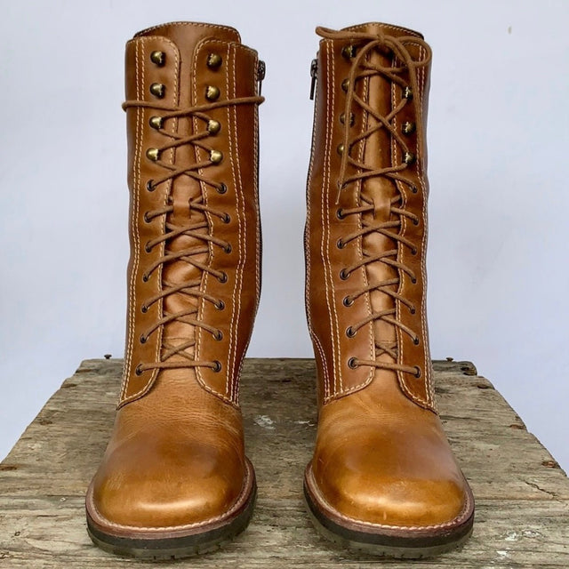 SKECHERS Vintage Y2K Lace Up Zippered Platform Chunky Heel Brown Ankle Boots - Botablu