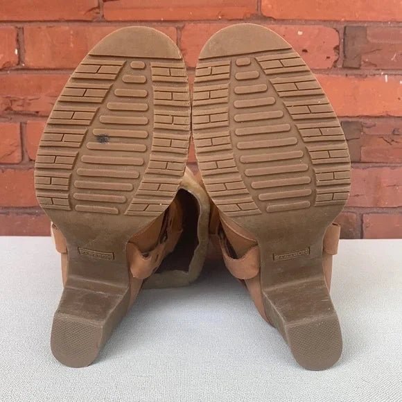 STETSON Fur Lined Leather Harness Tall Chunky High Heel Winter Western Boots - Botablu