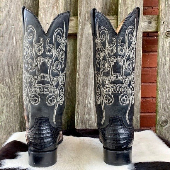 STETSON Handcrafted Caiman Exotic Square Toe Black Cowgirl Cowboy Western Boots - Botablu