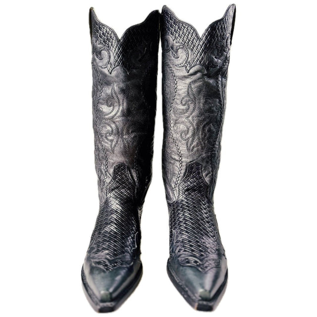 STETSON Handmade Basketweave Knee High Black Cowgirl Boots - Botablu