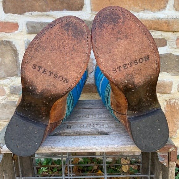 STETSON Serape Aztec Blanket Blue Brown Tall Knee High Western Cowgirl Boots - Botablu