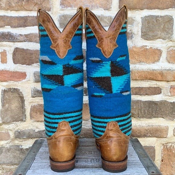 STETSON Serape Aztec Blanket Blue Brown Tall Knee High Western Cowgirl Boots - Botablu