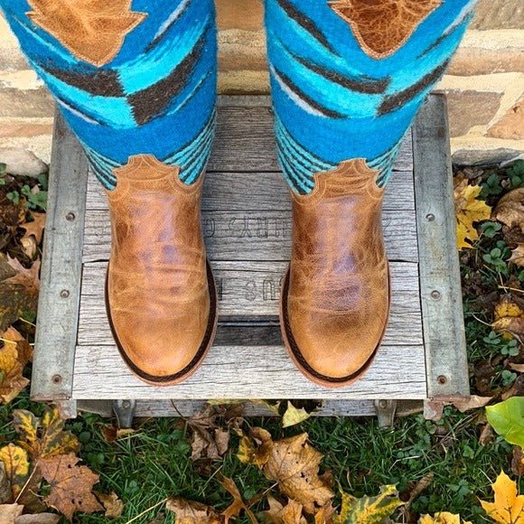 STETSON Serape Aztec Blanket Blue Brown Tall Knee High Western Cowgirl Boots - Botablu
