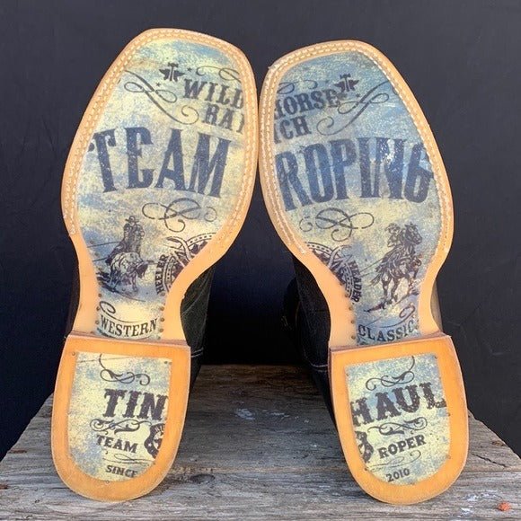 TIN HAUL Open Roper Header Heeler Square Toe Cowboy Western Boots - Botablu