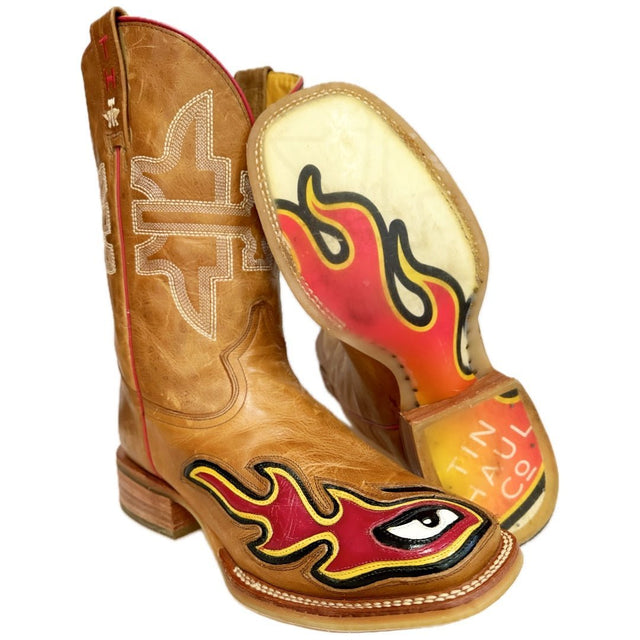 TIN HAUL Stink Eye Flames Square Toe Western Cowboy Boots - Botablu