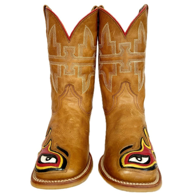 TIN HAUL Stink Eye Flames Square Toe Western Cowboy Boots - Botablu
