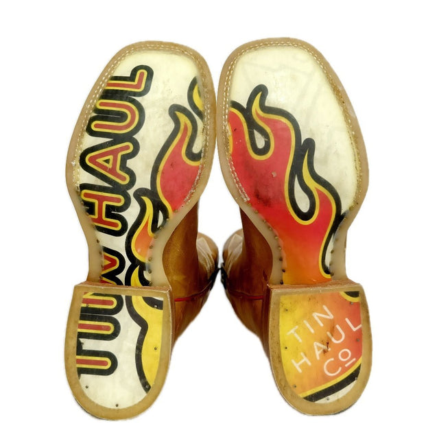 TIN HAUL Stink Eye Flames Square Toe Western Cowboy Boots - Botablu