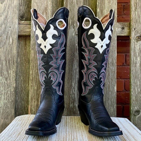 TONY LAMA Buckaroo 3R Tall Knee High Black Cowgirl Cowboy Western Boots - Botablu