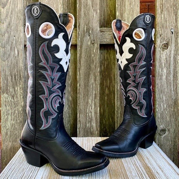 TONY LAMA Buckaroo 3R Tall Knee High Black Cowgirl Cowboy Western Boots - Botablu