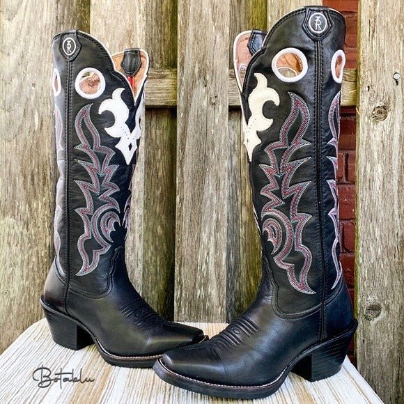 TONY LAMA Buckaroo 3R Tall Knee High Black Cowgirl Cowboy Western Boots - Botablu