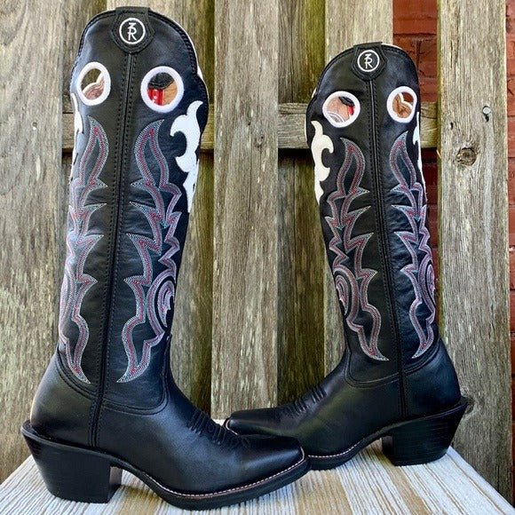 TONY LAMA Buckaroo 3R Tall Knee High Black Cowgirl Cowboy Western Boots - Botablu