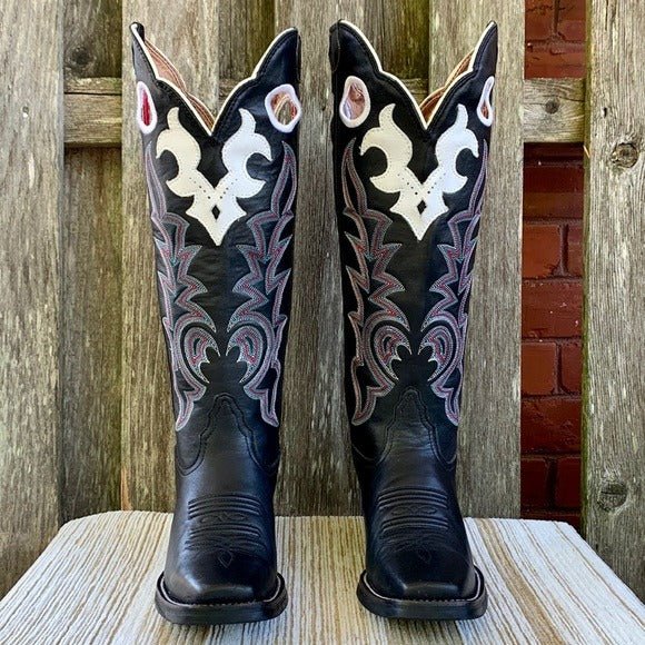 TONY LAMA Buckaroo 3R Tall Knee High Black Cowgirl Cowboy Western Boots - Botablu
