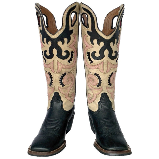 TONY LAMA Buckaroo Bella Tall Knee High Square Toe Western Cowgirl Cowboy Boots - Botablu