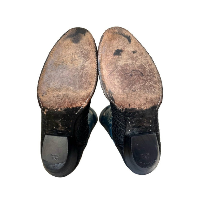 TONY LAMA Vintage Buckaroo Elephant Embossed Tall Black Blue Cowboy Boots - Botablu