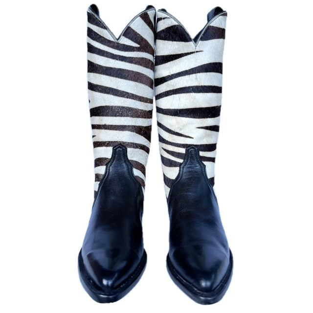 TONY LAMA Vintage Hair On Zebra Black Cowboy Boots - Botablu