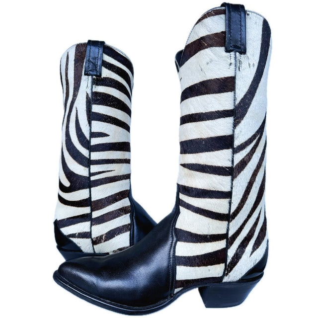 TONY LAMA Vintage Hair On Zebra Black Cowboy Boots - Botablu