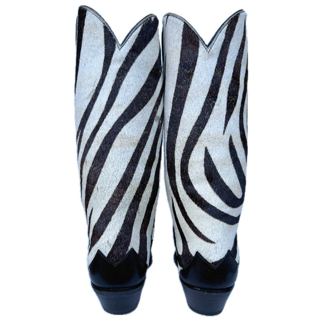TONY LAMA Vintage Hair On Zebra Black Cowboy Boots - Botablu
