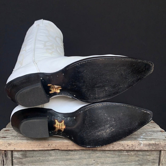 TONY LAMA Vintage White Leather Tall Knee High Cowgirl Cowboy Western Boots - Botablu