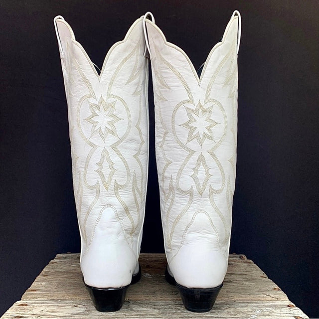 TONY LAMA Vintage White Leather Tall Knee High Cowgirl Cowboy Western Boots - Botablu