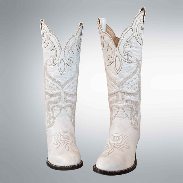 TONY LAMA Vintage White Tall Cowgirl Boots - Botablu
