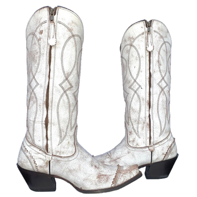 TONY LAMA White Tall Knee High Zippered Cowboy Western Boots - Botablu
