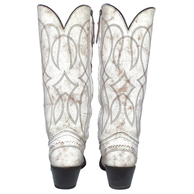 TONY LAMA White Tall Knee High Zippered Cowboy Western Boots - Botablu