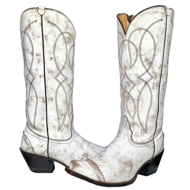 TONY LAMA White Tall Knee High Zippered Cowboy Western Boots - Botablu