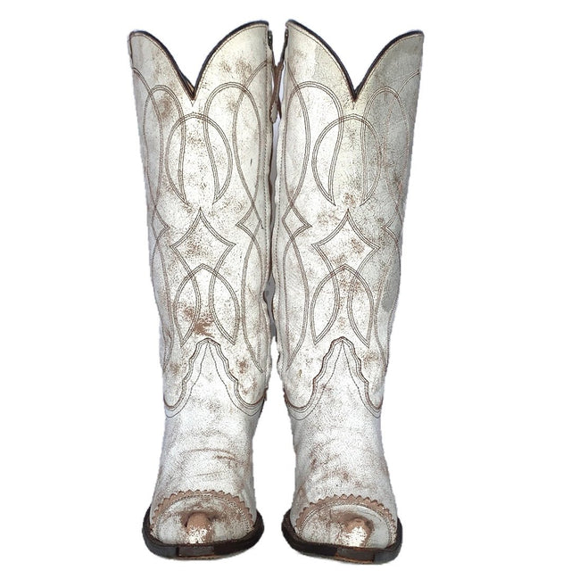 TONY LAMA White Tall Knee High Zippered Cowboy Western Boots - Botablu