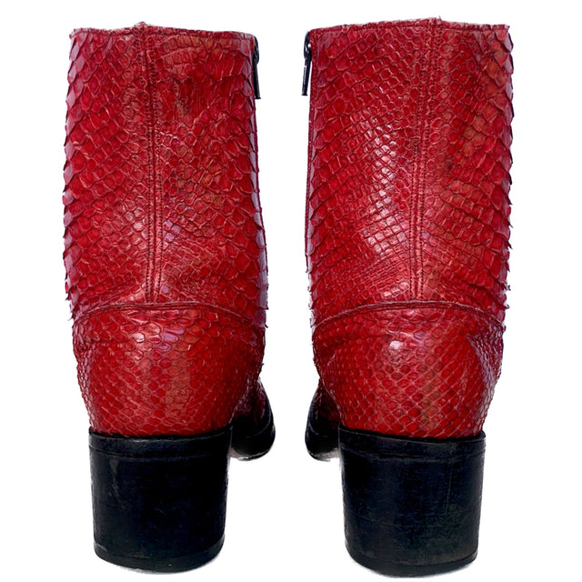 TONY MORA Red Python Platform Chunky Zip Y2K Style Ankle Bootie Boots - Botablu